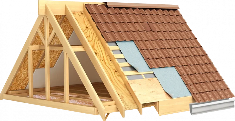 An open cross-section of roof that shows all the layers of a roof